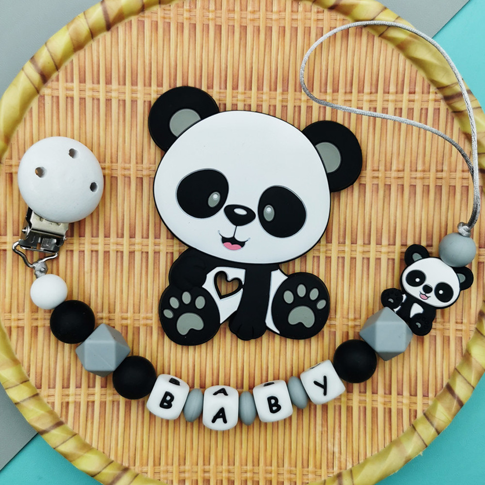 Baby Pacifier Clip - Customize Personalized Name Baby Silicone Panda