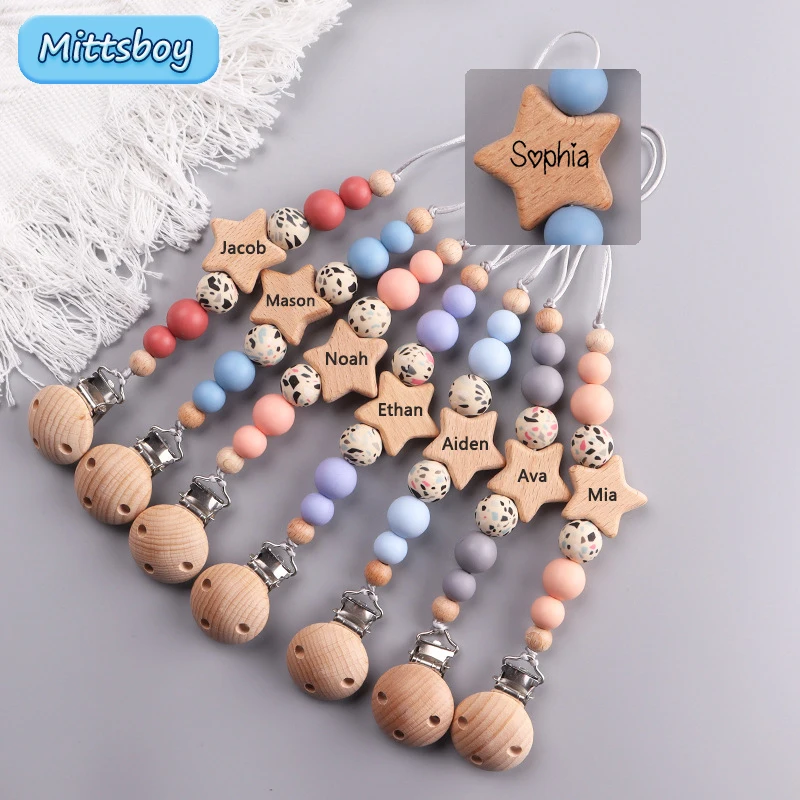 NEW Custom Name Wooden Persona - Baby Pacifier Clip ulasan dan harga